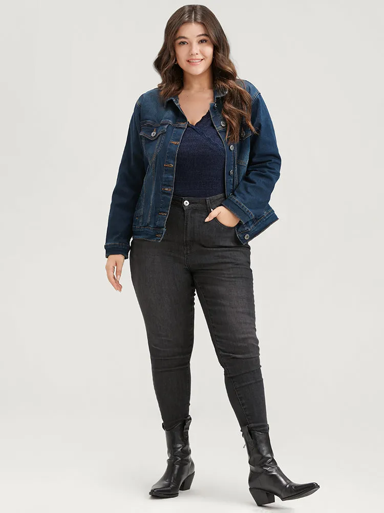 Solid Lace Trim Rib Knit Surplice Neck Long Tee sold by Bloomchic product image thumbnail 2