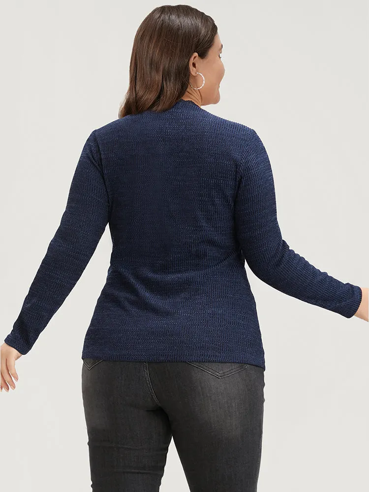 Solid Lace Trim Rib Knit Surplice Neck Long Tee sold by Bloomchic product image thumbnail 5