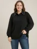 Solid Button Up Pearl Beaded Polo Neck Sweatshirt sold by Bloomchic