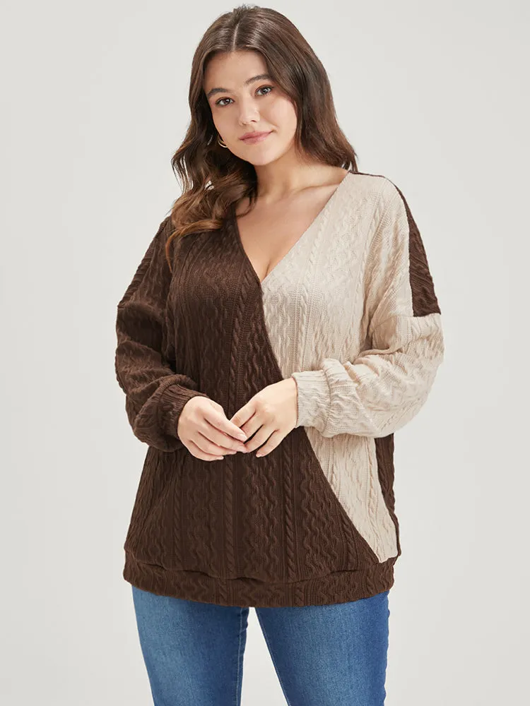 Colorblock Contrast Surplice Neck Drop Shoulder Sweatshirt sold by Bloomchic product image thumbnail 3