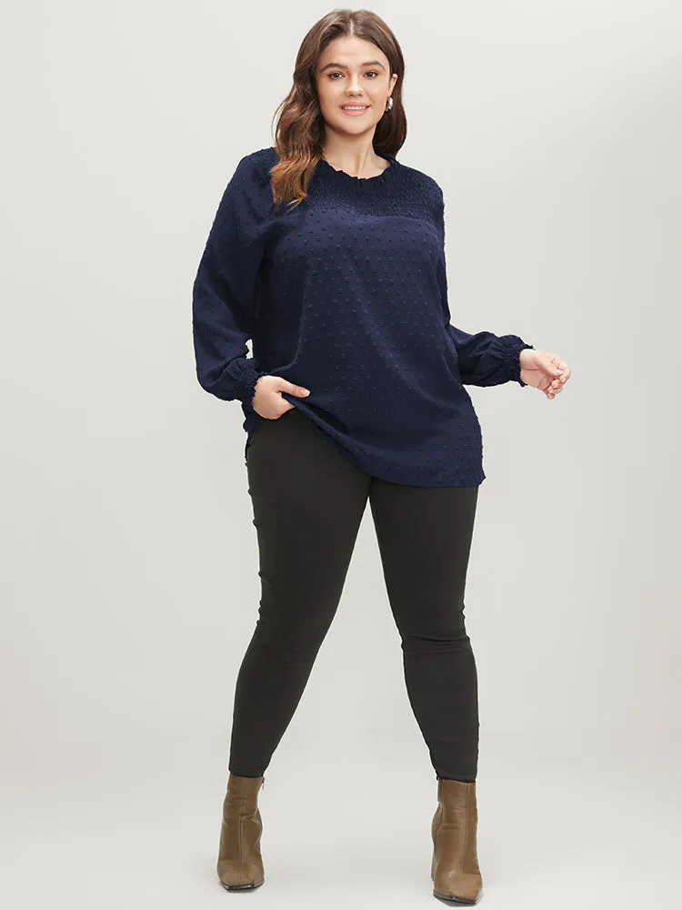 Polka Dot Frill Trim Shirred Keyhole Blouse sold by Bloomchic product image thumbnail 2