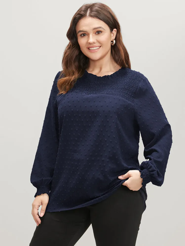 Polka Dot Frill Trim Shirred Keyhole Blouse sold by Bloomchic product image thumbnail 3