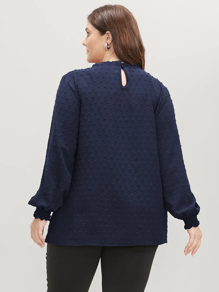 Polka Dot Frill Trim Shirred Keyhole Blouse sold by Bloomchic product image thumbnail 4