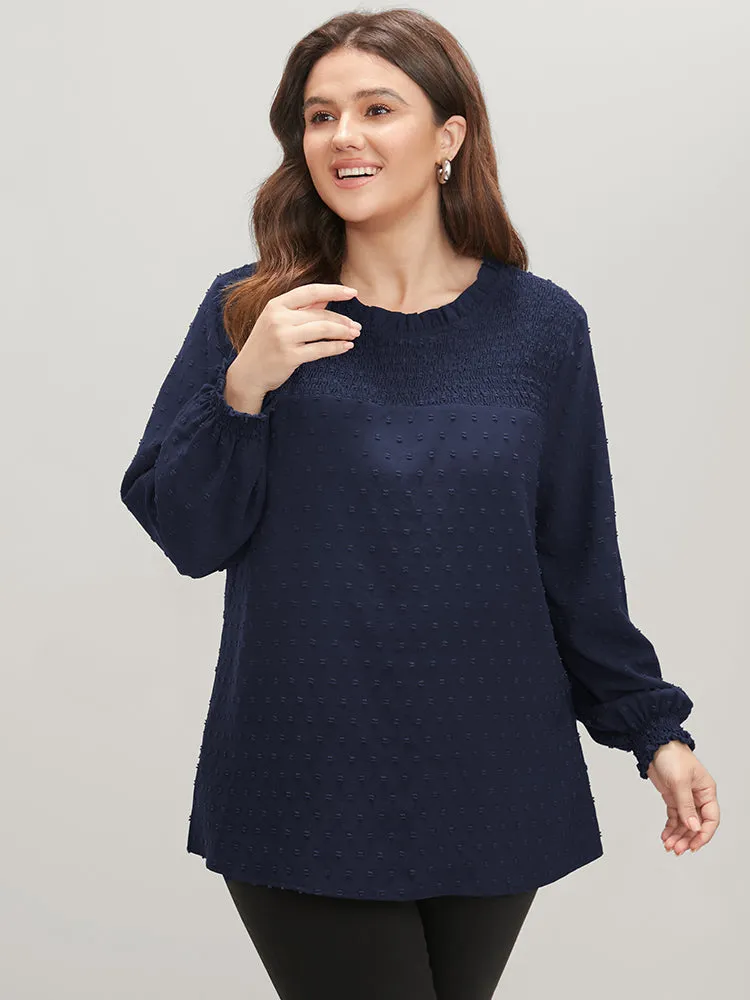 Polka Dot Frill Trim Shirred Keyhole Blouse sold by Bloomchic