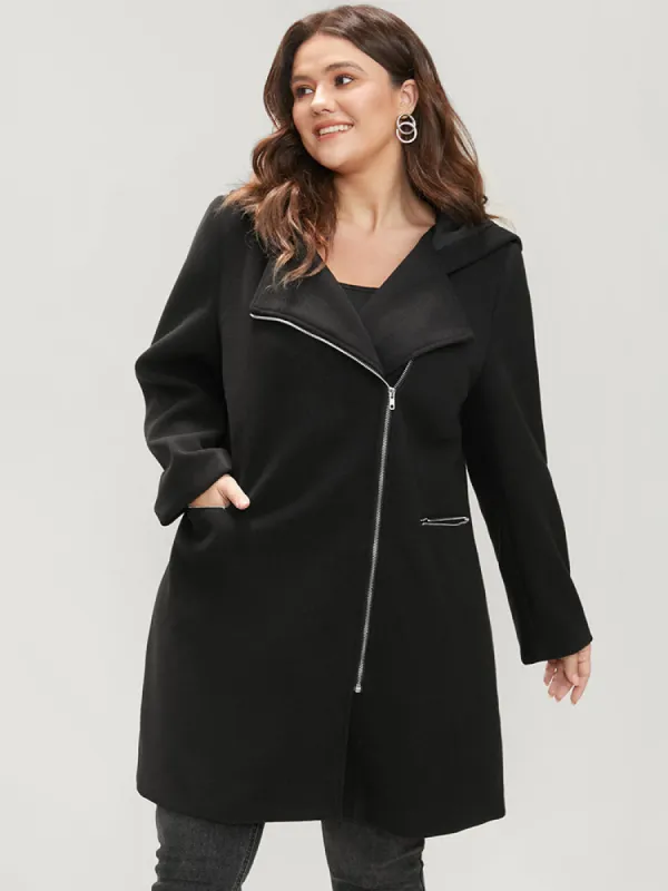 Solid Pocket Zip Up Hooded Coat sold by Bloomchic