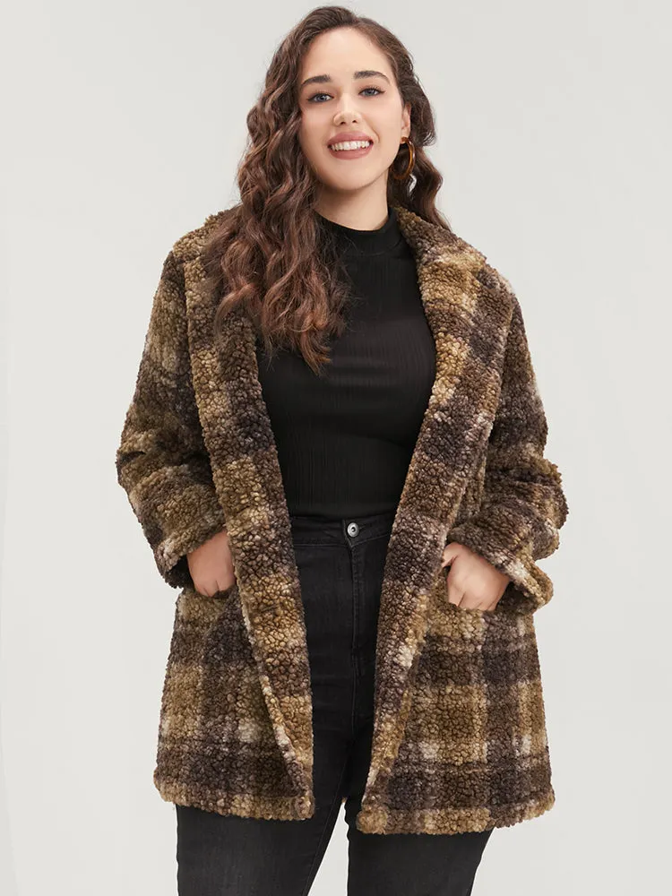 Plaid Pocket Double Breasted Teddy Coat sold by Bloomchic