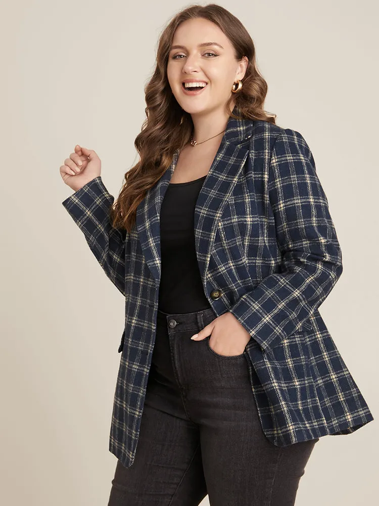 Plaid Contrast Suit Collar Button Through Flap Pocket Blazer sold by Bloomchic product image thumbnail 3