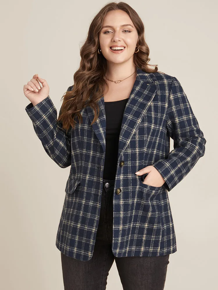 Plaid Contrast Suit Collar Button Through Flap Pocket Blazer sold by Bloomchic