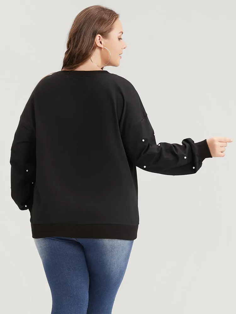 Solid Pearl Beaded Drop Shoulder Sweatshirt sold by Bloomchic product image thumbnail 5