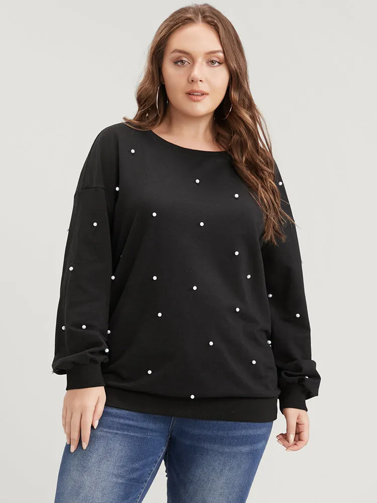 Solid Pearl Beaded Drop Shoulder Sweatshirt sold by Bloomchic product image thumbnail 4