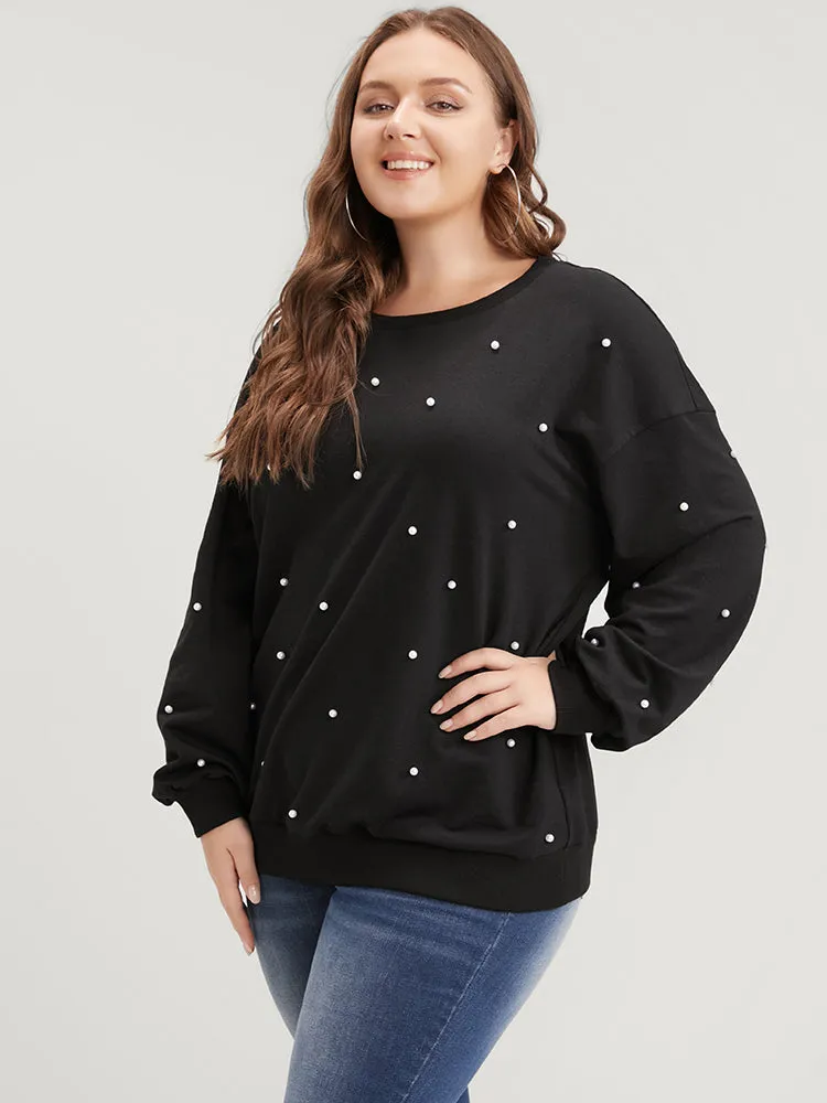 Solid Pearl Beaded Drop Shoulder Sweatshirt sold by Bloomchic product image thumbnail 2