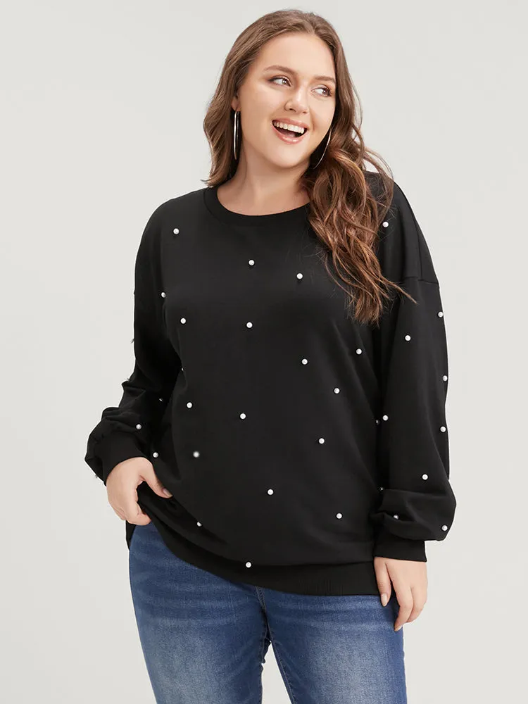 Solid Pearl Beaded Drop Shoulder Sweatshirt sold by Bloomchic product image thumbnail 3