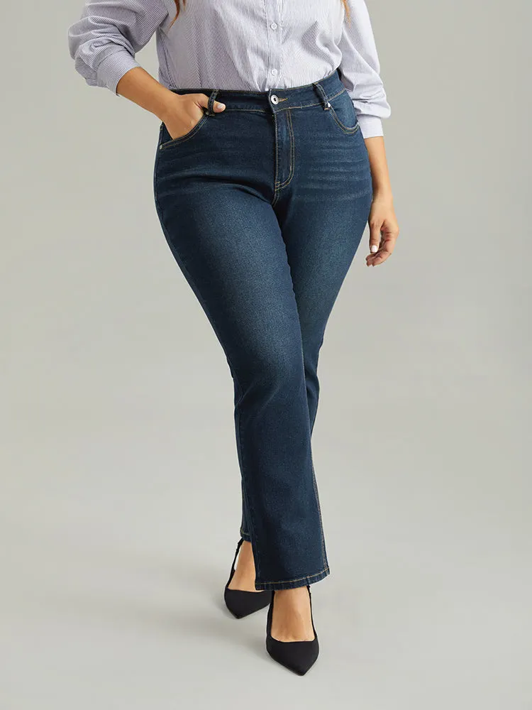 Straight Leg Dark Wash Zipper Fly Jeans sold by Bloomchic