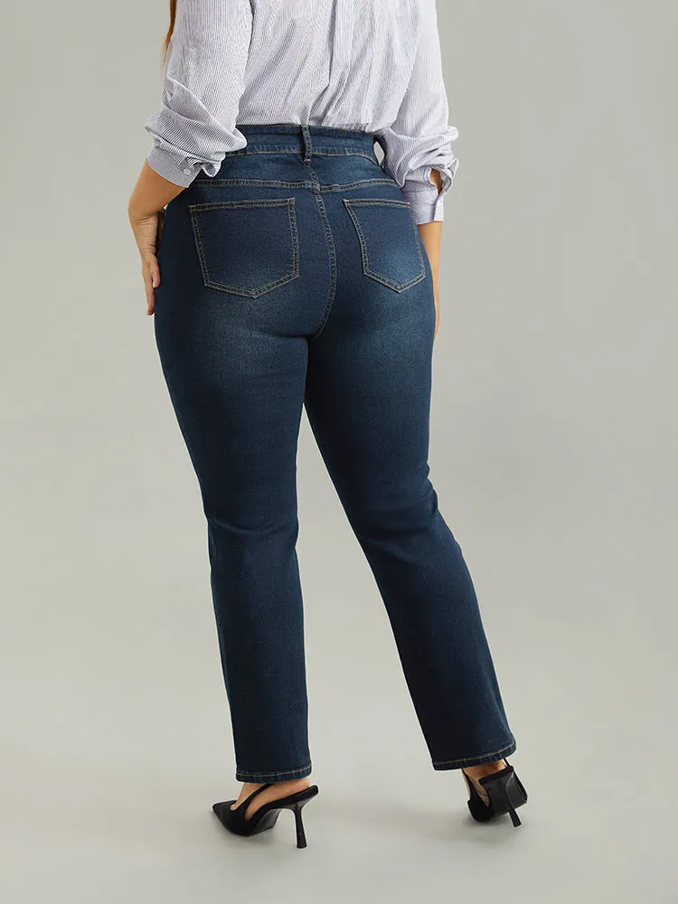 Straight Leg Dark Wash Zipper Fly Jeans sold by Bloomchic product image thumbnail 4