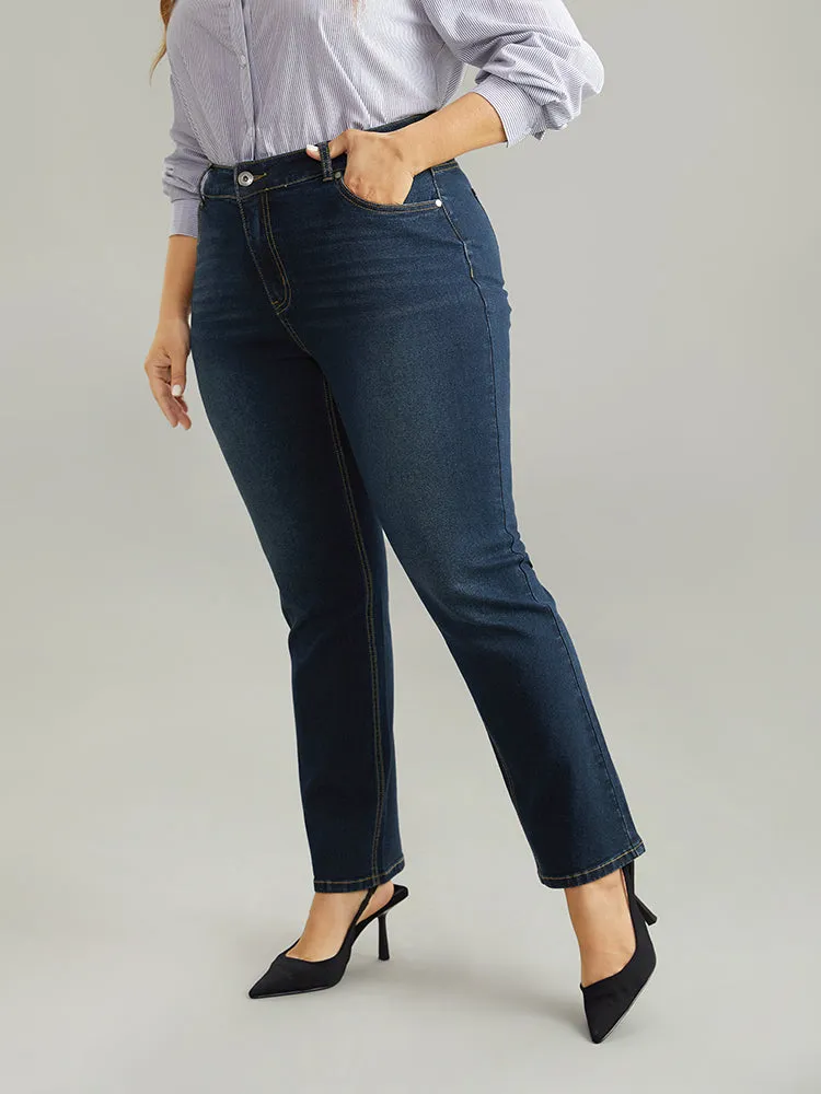 Straight Leg Dark Wash Zipper Fly Jeans sold by Bloomchic product image thumbnail 5