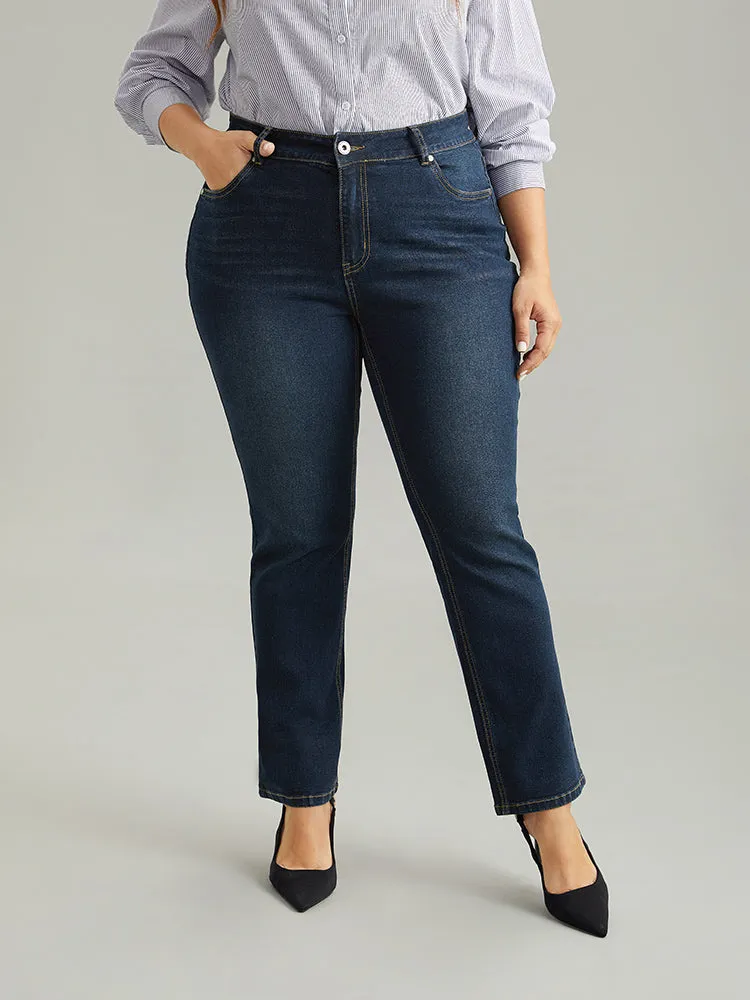 Straight Leg Dark Wash Zipper Fly Jeans sold by Bloomchic product image thumbnail 2