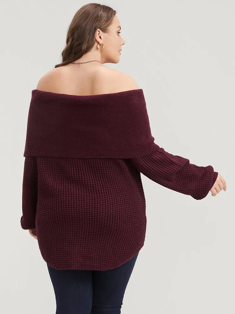 Solid Pointelle Knit Arc Hem Off Shoulder Knit Top sold by Bloomchic product image thumbnail 5