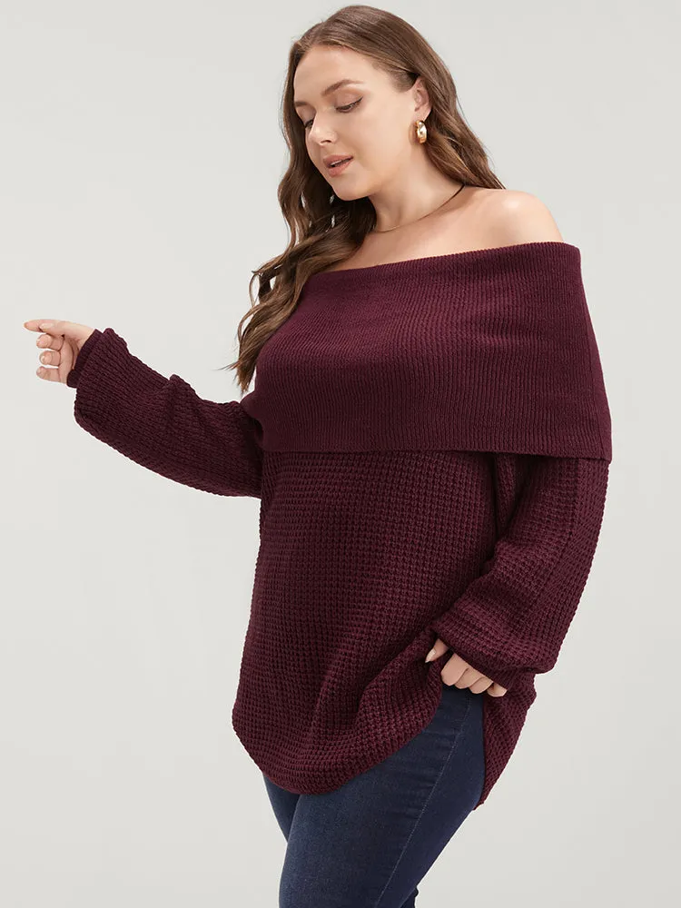Solid Pointelle Knit Arc Hem Off Shoulder Knit Top sold by Bloomchic product image thumbnail 4