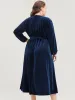 Striped Velvet Pocket Lantern Sleeve Belted Wrap Dress sold by Bloomchic