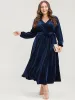 Striped Velvet Pocket Lantern Sleeve Belted Wrap Dress sold by Bloomchic
