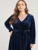 Striped Velvet Pocket Lantern Sleeve Belted Wrap Dress sold by Bloomchic