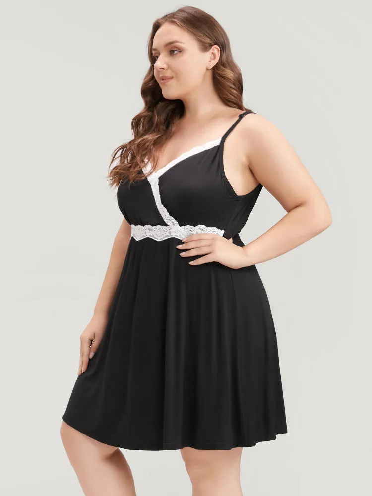 Solid Contrast Lace Trim Cami Night Dress sold by Bloomchic product image thumbnail 3