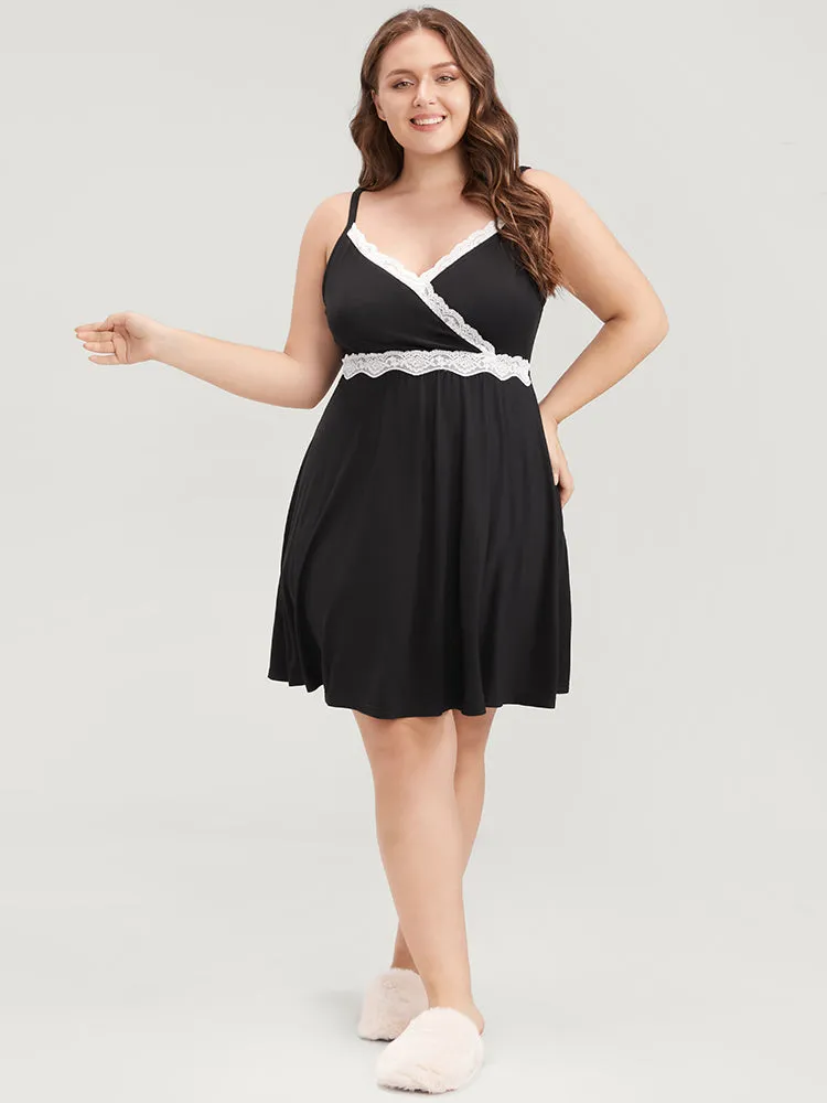 Solid Contrast Lace Trim Cami Night Dress sold by Bloomchic product image thumbnail 2