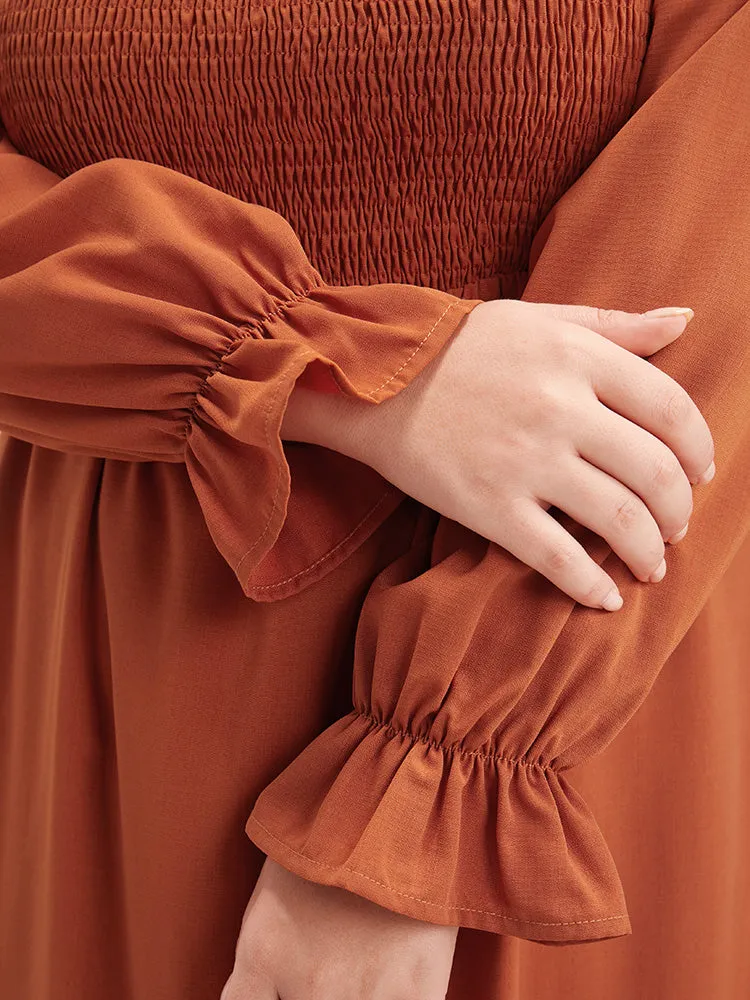 Solid Shirred Square Neck Lantern Sleeve Split Hem Dress sold by Bloomchic product image thumbnail 5