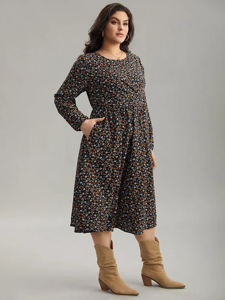 Ditsy Floral Pocket Lantern Sleeve Knee Dress sold by Bloomchic product image thumbnail 4