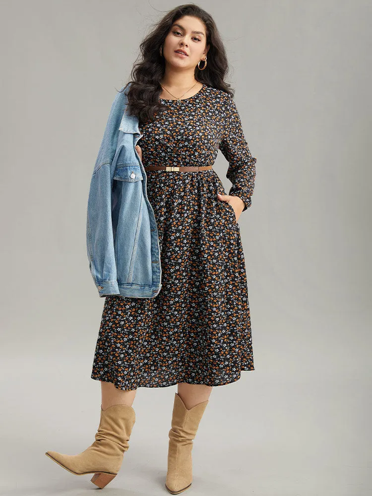 Ditsy Floral Pocket Lantern Sleeve Knee Dress sold by Bloomchic product image thumbnail 5