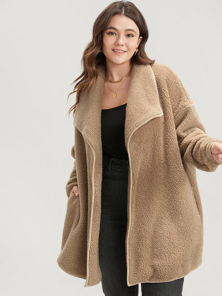 Solid Pocket Open Front Teddy Coat sold by Bloomchic