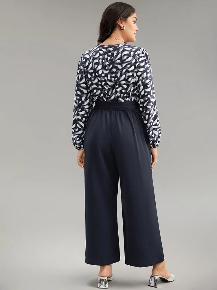 Brush Print Patchwork Wrap Belted Jumpsuit sold by Bloomchic product image thumbnail 4