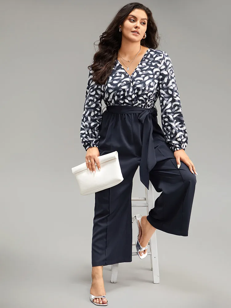 Brush Print Patchwork Wrap Belted Jumpsuit sold by Bloomchic