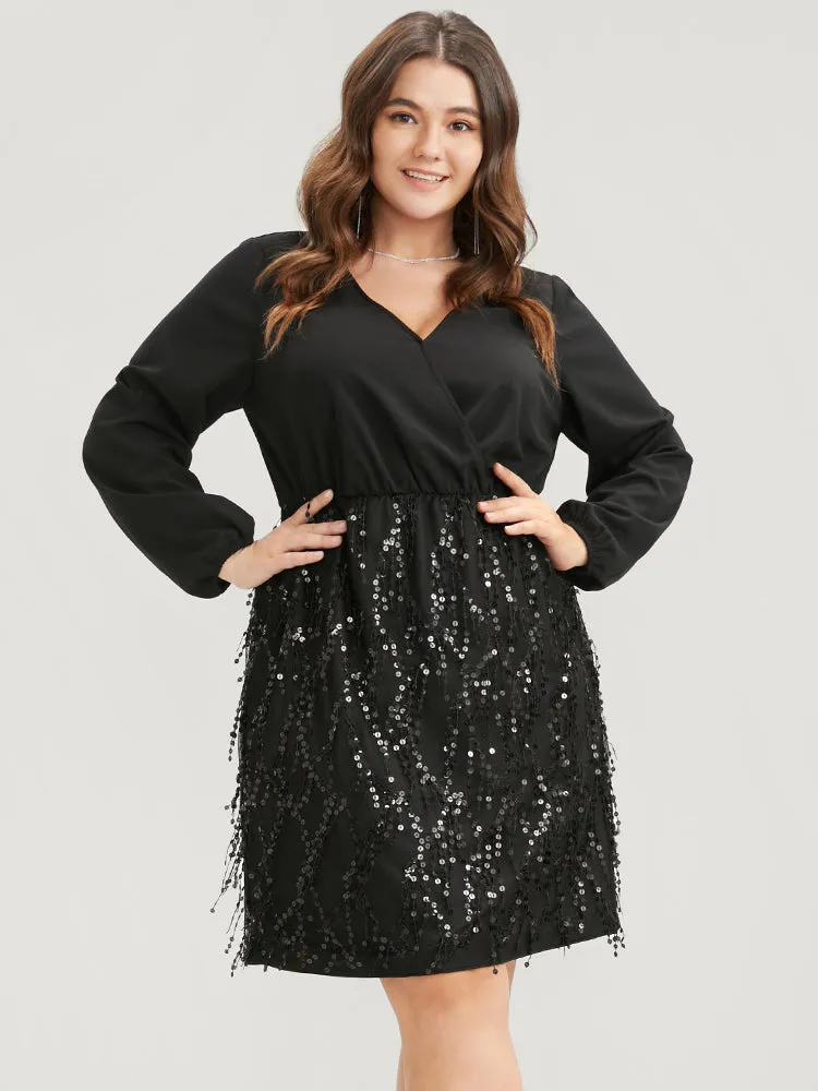 Solid Patchwork Wrap Sequin Tassel Detail Dress sold by Bloomchic product image thumbnail 3