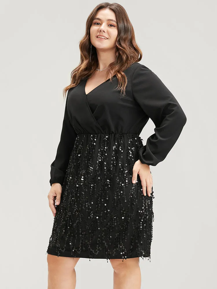 Solid Patchwork Wrap Sequin Tassel Detail Dress sold by Bloomchic product image thumbnail 4