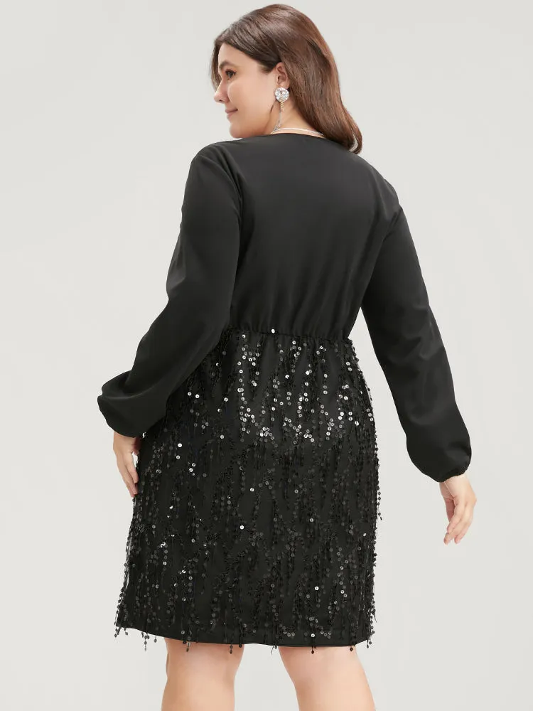 Solid Patchwork Wrap Sequin Tassel Detail Dress sold by Bloomchic product image thumbnail 5