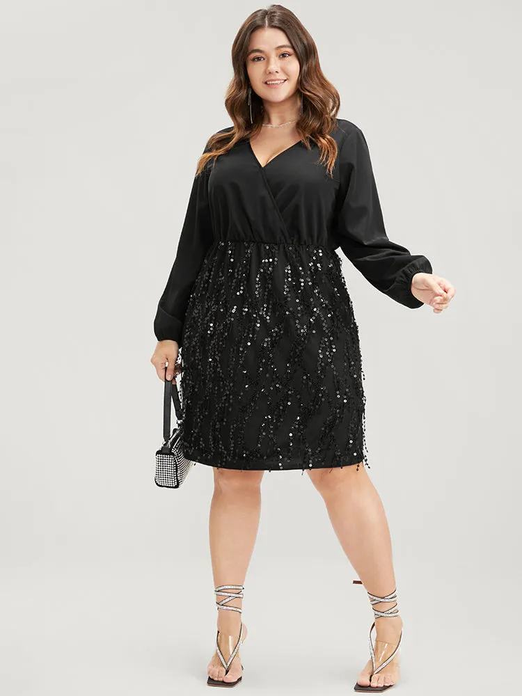 Solid Patchwork Wrap Sequin Tassel Detail Dress sold by Bloomchic product image thumbnail 2