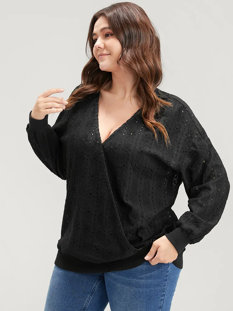 Solid Wrap Eyelet Lace Sweatshirt sold by Bloomchic product image thumbnail 3