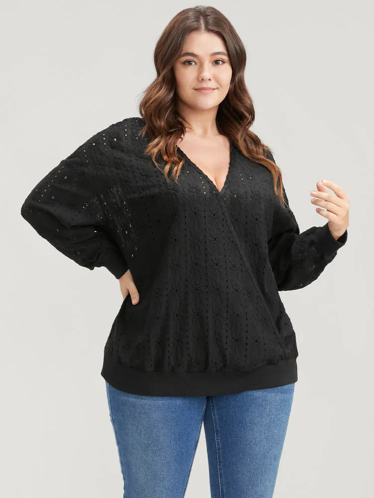 Solid Wrap Eyelet Lace Sweatshirt sold by Bloomchic product image thumbnail 4