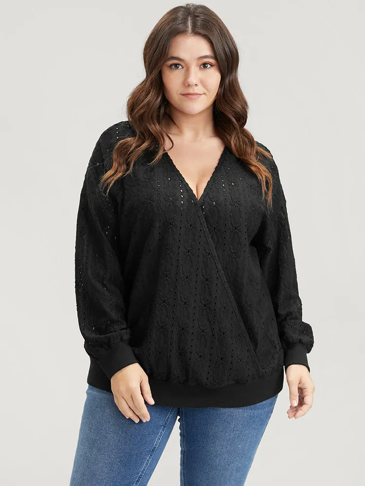 Solid Wrap Eyelet Lace Sweatshirt sold by Bloomchic