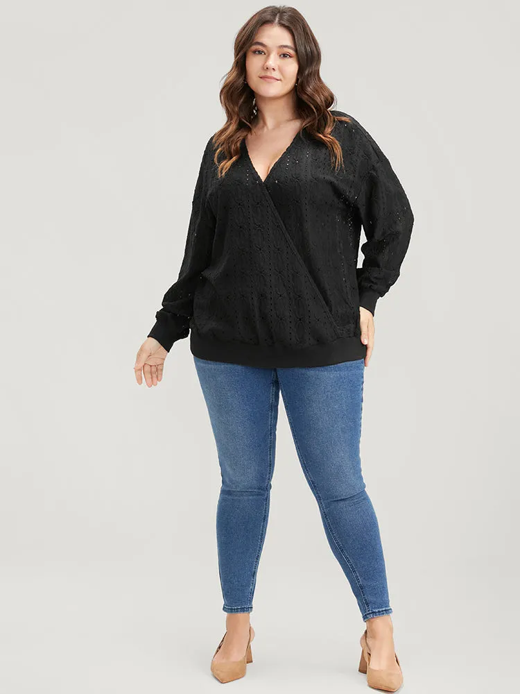 Solid Wrap Eyelet Lace Sweatshirt sold by Bloomchic product image thumbnail 2