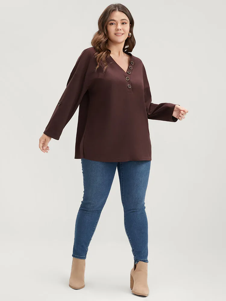 Solid Cuffed Sleeve Split Hem Long Tee sold by Bloomchic product image thumbnail 4