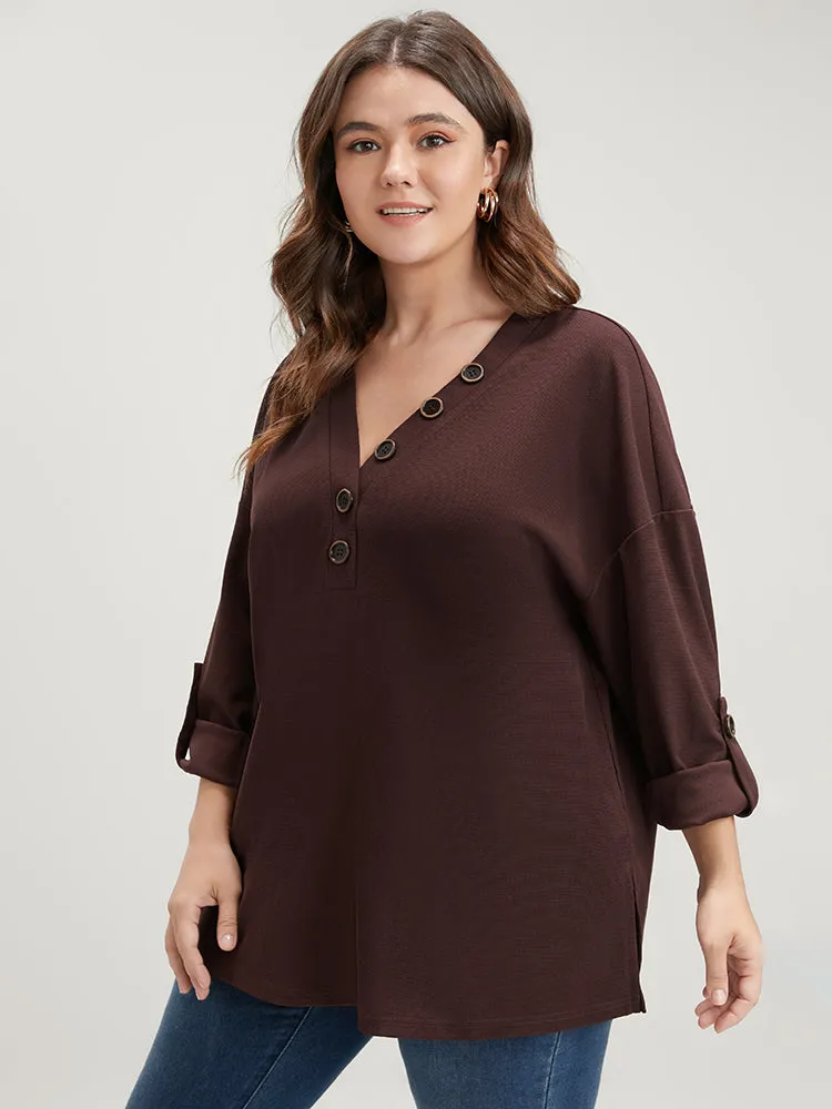 Solid Cuffed Sleeve Split Hem Long Tee sold by Bloomchic