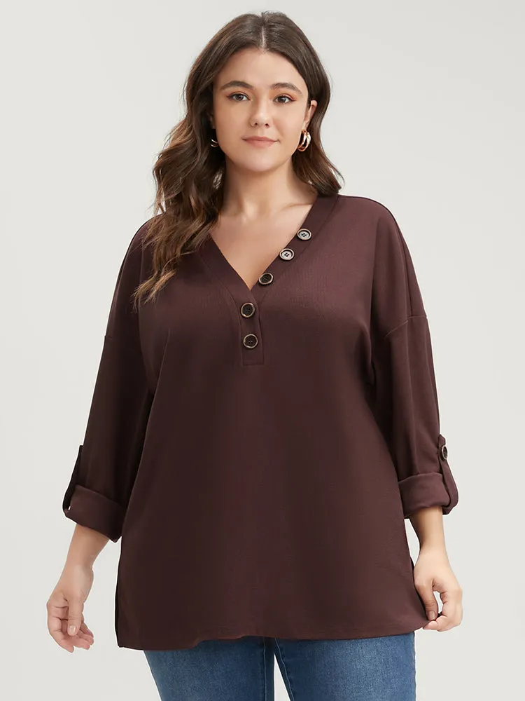 Solid Cuffed Sleeve Split Hem Long Tee sold by Bloomchic product image thumbnail 2