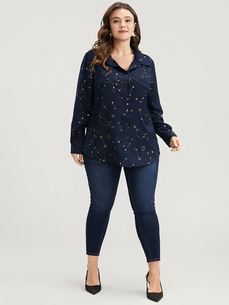 Star Print Button Up Arc Hem Blouse sold by Bloomchic product image thumbnail 2
