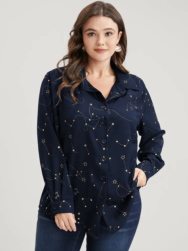 Star Print Button Up Arc Hem Blouse sold by Bloomchic product image thumbnail 3