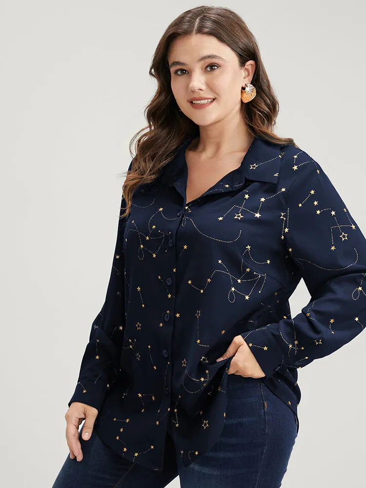 Star Print Button Up Arc Hem Blouse sold by Bloomchic product image thumbnail 4