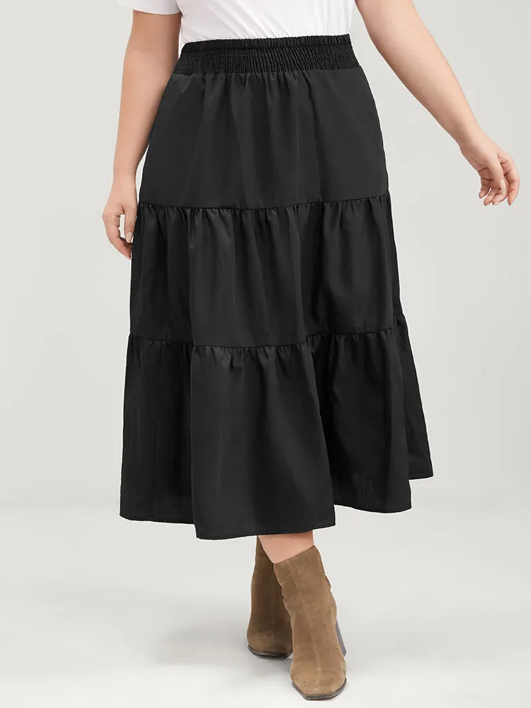 Solid Shirred Waist Pocket Ruffle Hem Skirt sold by Bloomchic product image thumbnail 4