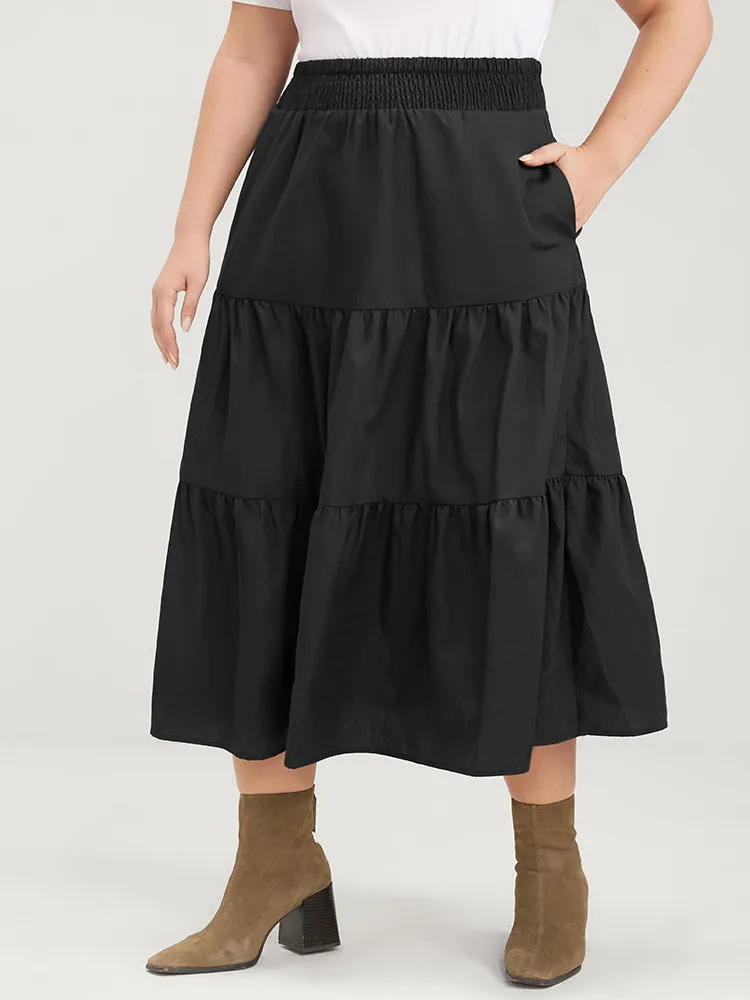 Solid Shirred Waist Pocket Ruffle Hem Skirt sold by Bloomchic product image thumbnail 5