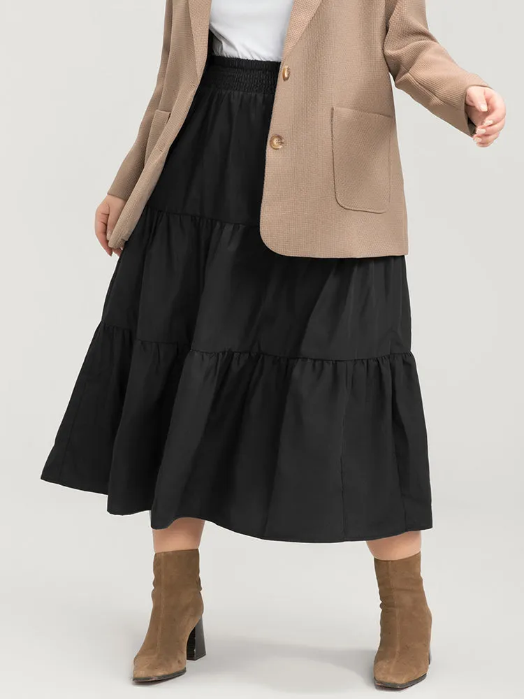Solid Shirred Waist Pocket Ruffle Hem Skirt sold by Bloomchic product image thumbnail 2